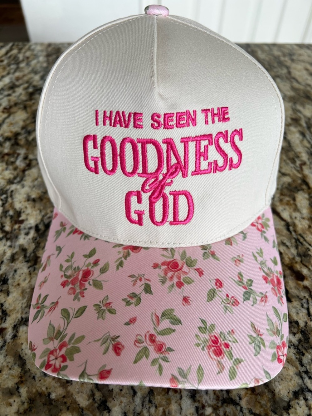 Nee Embroidered 'I Have Seen The Goodness of God' Floral Cap